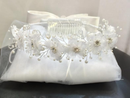 First Communion Bridal Pageant Flower Girl Tiara Crown White Veil Wedding #cm415 - £24.03 GBP