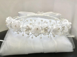 First Communion Bridal Pageant Flower Girl Tiara Crown White Veil Wedding #cm430 - £23.56 GBP