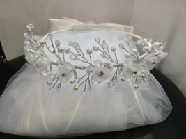 First Communion Bridal Pageant Flower Girl Tiara Crown White Veil Wedding #cm474 - £23.56 GBP
