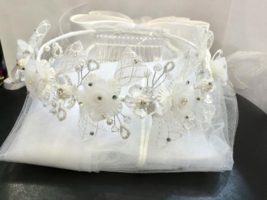 First Communion Bridal Pageant Flower Girl Tiara Crown White Veil Weddin... - $29.99