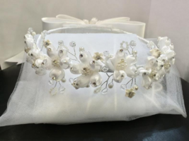First Communion Bridal Pageant Flower Girl Tiara Crown White Veil Weddin... - $570.99 MXN