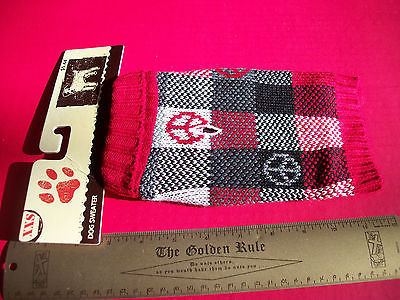 Pet Gift Dog Clothes XXS Peace Red Plaid Sweater Outfit Cold Weather App... - $5.49
