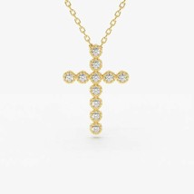 0.30Ct Moissanite Rond Croix Religieux Collier 14k or Jaune Plaqué - £55.42 GBP