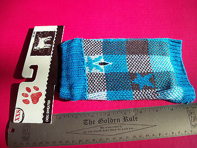 Pet Gift Dog Clothes XXS Aqua Star Plaid Sweater Outfit Cold Weather App... - $5.49