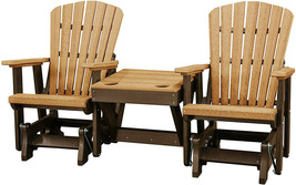 2 Adirondack Glider Chairs With Table - Cedar &amp; Brown Fan Back 4 Season Set Usa - £1,149.29 GBP