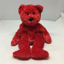 Ty Original Beanie Baby Sizzle Bear Red Bow Red Plush Stuffed Animal W Tag 2001 - £15.71 GBP