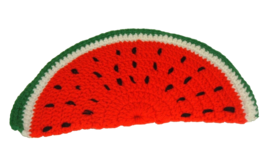 Vtg Watermelon Handmade Knit Crochet Pot Holder Hot Pad Folk Art fruit C... - $11.87