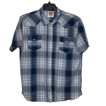 Levi&#39;s Pearl Snap Western Shirt Size XXL Blue Plaid SS Cotton Cowboy But... - $28.70