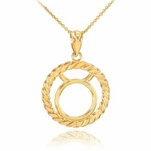 14K Solid Gold Taurus Zodiac Sign in Circle Rope Pendant Necklace  - £175.13 GBP+