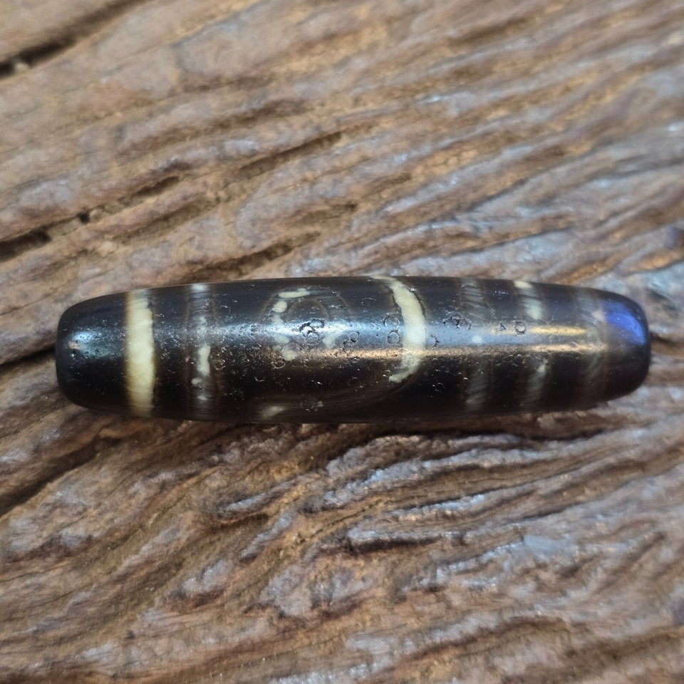 Vintage Old Tibetan 2 Eyes 5 Stripes Agate stone Dzi Bead big Amulet - $73.60
