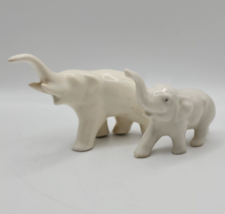 Vintage Porcelain White Trunk Up Lucky Elephants - Set of 2 - $14.50