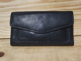 Fossil Womens Leather Wallet Trifold Window Pockets Snap Organizer Check Black - £20.38 GBP