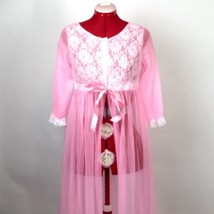 Pink Sheer VTG GrannyCore Nightgown Gown Negligee Women MEDIUM Union Made - £61.98 GBP
