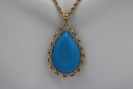 18K Yellow Gold Twisted Frame Teardrop Reversible Blue Stone Cabochon Pendant - £191.94 GBP