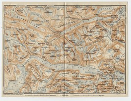 1909 ORIGINAL ANTIQUE MAP OF VICINITY OF BYGDIN TYIN LAKE / JOTUNHEIMEN ... - $27.37