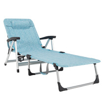 Beach Chaise Lounge Chair Patio Folding Recliner w/ 7 Adjustable Positions Blue - £131.86 GBP