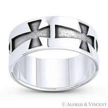 Flared Pattee Cross Charm 7.5mm Band / Wide Unisex Ring in .925 Sterling Silver - £24.93 GBP