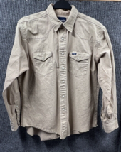 VTG Wrangler Pearl Snap Shirt Mens XL Tan Brushpopper Western Denim Work Stains - £37.59 GBP