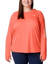 Columbia Plus Size Pfg Hoodie Tidal Tee Active Top - Coral Glow, White Logo - $12.88