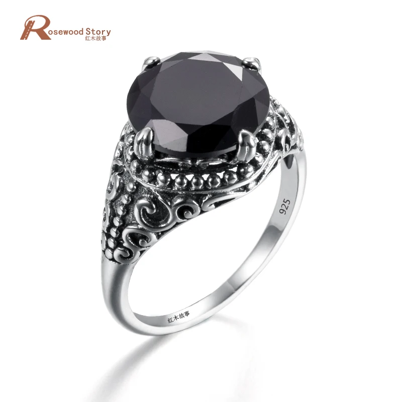 Black Obsidian Rings  Ring Women men Wild Antique 925  Silver Cocktail Ring Part - $54.10