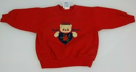 Vintage 90s Oshkosh B&#39;Gosh Red Sweatshirt Spellout Logo Teddy Bear Flower 12 mos - £23.67 GBP