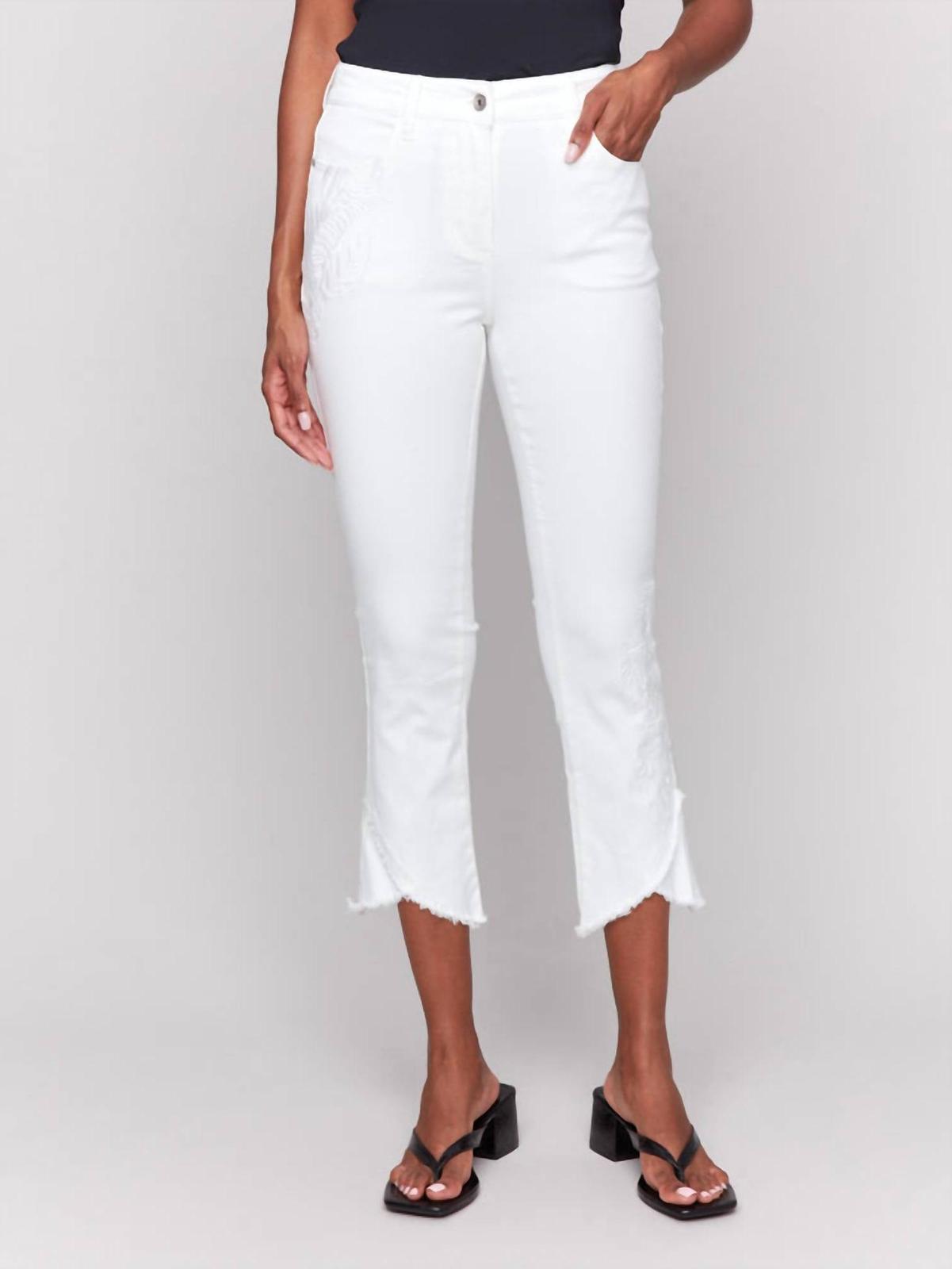 Charlie B Tulip Hem Embroidered Bootcut Twill Pants White - $75.00