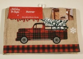 Farmhouse Christmas Red Plaid Truck W/Red Buffalo Trim Table Runner 13in X 68 in - £19.33 GBP