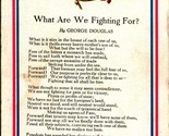 What Are We Fighting For George Douglas Poem Patriotic DB Postcard 1910s... - $5.31