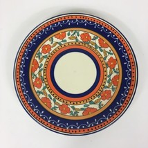 10&quot; Dinner Plate Hand-Painted Mexico Blue Orange White Black Floral Art Pottery - £19.45 GBP