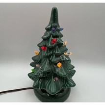 Vintage Traditional Green Ceramic Christmas Tree Lighted 10&quot; One Piece with Base - £37.17 GBP