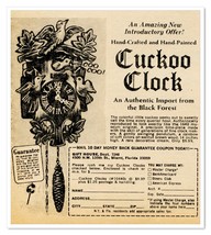 Print Ad Black Forest Cuckoo Clock 1974 1/4-Page Newsprint Advertisement - $10.64 CAD