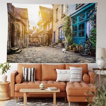 Wanderlust Tapestry, Old Town In Europe At Sunset Retro Vintage Coffee Shop Bloo - £34.47 GBP