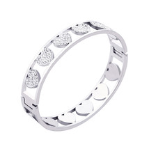 Stainless Steel Bracelet for Women Jewelry Gift White Crystal Hearts Charm Bangl - £14.48 GBP