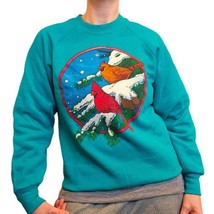 VTG 90s Womens S/M Cardinal Bird Crewneck Sweatshirt Green NWOT USA Gran... - $48.26