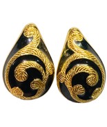 GORGEOUS HUGE RARE VTG COUTURE CHRISTIAN DIOR GOLD TONE BLACK ENAMEL EAR... - €144,35 EUR
