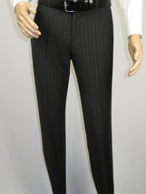 Men Suit BERLUSCONI Italian Wool 180's Pin Stripe One Button Peak UGS95-4 Black image 8