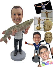 Personalized Bobblehead Fisherman In Casual Attire Catches A Big Fish - Sports &amp; - £71.40 GBP