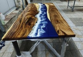 Ocean Blue River Epoxy Dining Table Top Handmade Restaurant Decor Home F... - £414.51 GBP+