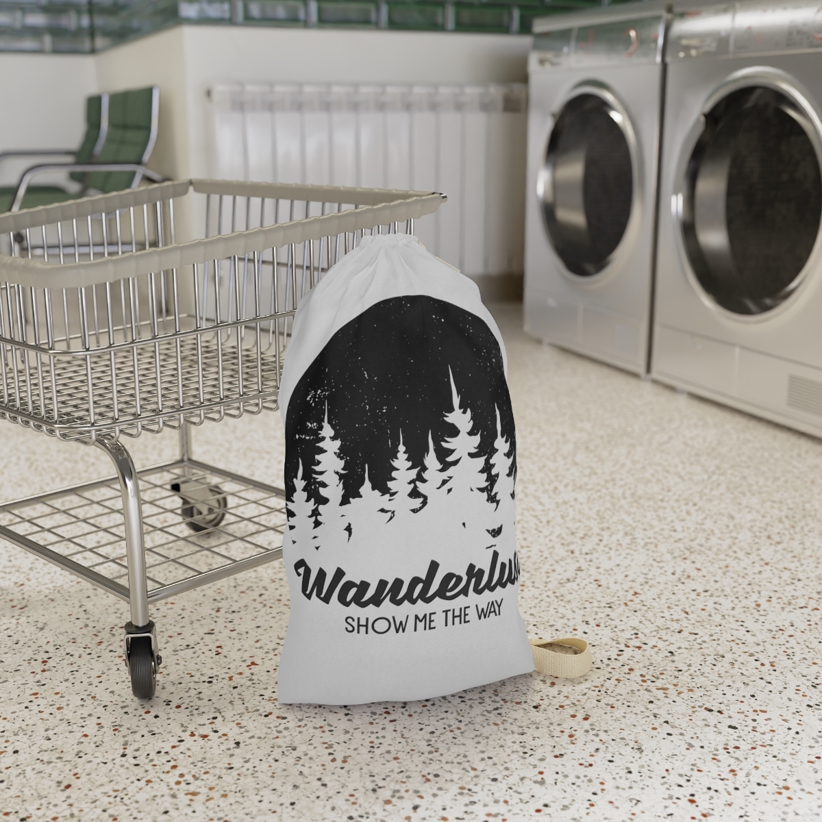 Primary image for Wanderlust Adventure Laundry Bag - Black and White Pine Tree Print