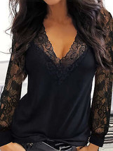 Full Size Lace Detail V-Neck Long Sleeve Blouse - £19.52 GBP