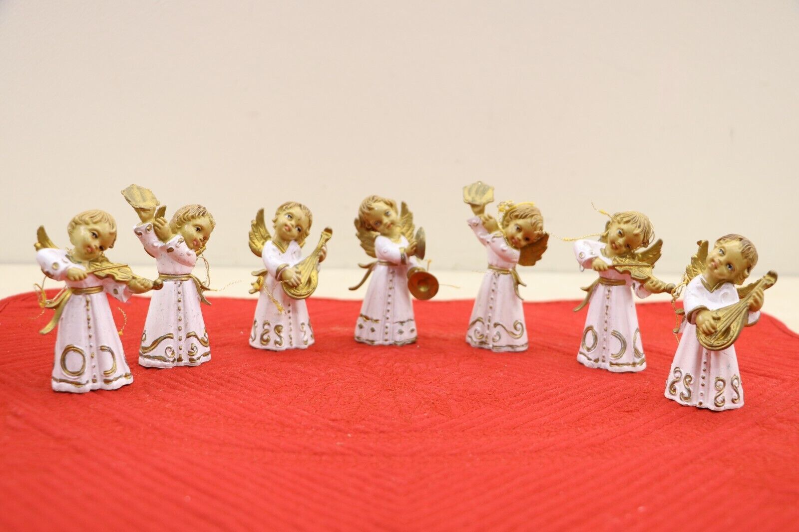 7 Vtg Christmas Angels Cherub Music Band Figures Ornaments Fontanini Like Italy - $27.67
