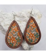 Boho Fall Flower Wood Teardrop Dangle Earrings - $13.86