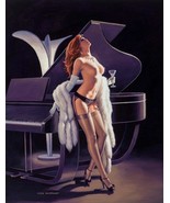 FRAMED CANVAS Art print giclee girl posing nude in stocking piano pin-up... - $113.73 CAD