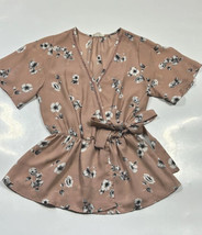 Sienna Sky Top Pink Wrap Floral Blouse Size Small Tie Waist - £11.91 GBP