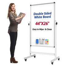 Rolling Whiteboard, 44 x 26 Double Sided Magnetic Dry Erase Board - £306.14 GBP