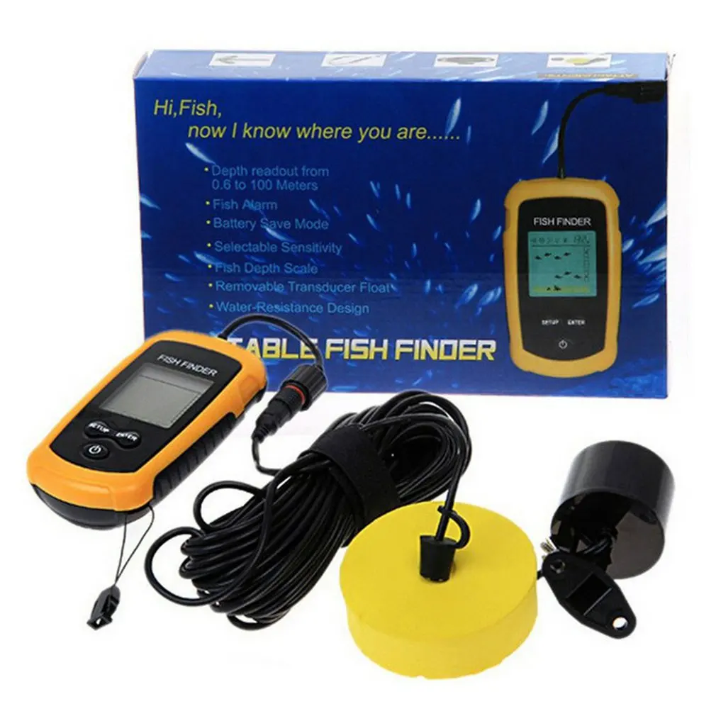 Portable Fish Finder Ice Fishing Sonar Sounder Alarm Transducer Fishfind... - $54.48