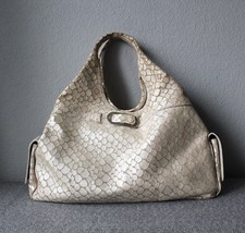 COCCINELLE Cream Pearl Top Handle Hobo Tote Bag Croc Embossed Genuine Leather - £87.04 GBP