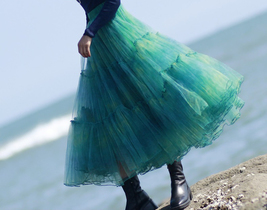 GREEN Layered Tulle Skirt High Waisted Ruffle Tulle Tutu Skirt Holiday Outfit image 4