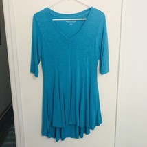 Soft Surroundings Shirt Womens Sz Small Blue Aline Top Tunic Stretch Gussets - £14.40 GBP