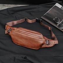 Vintage Men Waist Packs Leather Waist Bags Man Fanny Pack Belt Bag Travel Chest  - £82.62 GBP